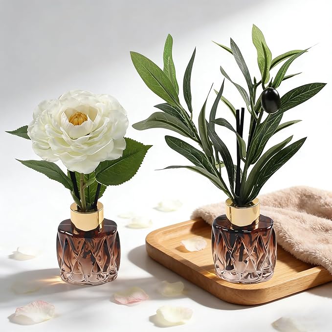 Empty Reed Diffuser Glass Bottle Set, Scent Diffuser Empty Bottle with Sticks Eucalyptus, Fragrance Aromatherapy Essential Oil DIY Jar for Home Shelf Bedroom Bathroom Office Decor