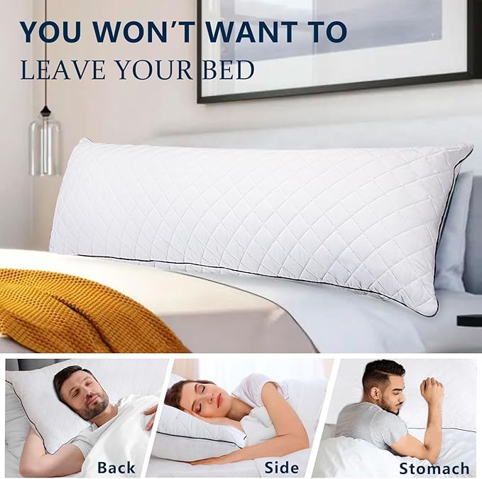 1 MIDDLE ONE Body Pillow, Memory Foam Body Pillows for Adults Sleeping, Long Pillow for Bed, Big Large Firm Full Body Pillow for Side Sleeper, 20x54 Inch, White
