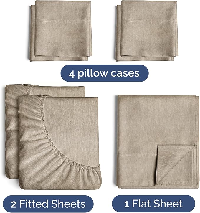 Split King 7 Piece Sheet Set - Comfy, Breathable & Cooling - Hotel Luxury Bedding for Women, Men, Kids, Teens and Children - 1 Flat & 2 Fitted Sheets & 4 Pillowcases w/ Deep Pockets - Heathered Beige