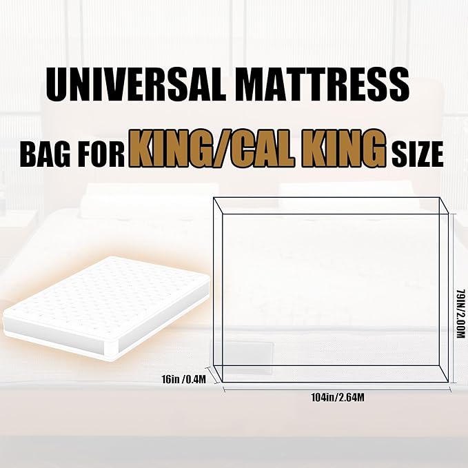 King/Cal King Size Mattress Bag for Moving and Storage, 3Mil Thick Heavy Duty, Waterproof Plastic Mattress Protector Covers