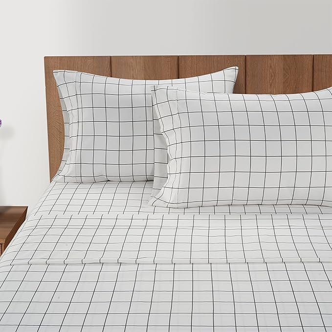 LANE LINEN 100% Cotton 450 Thread Count Split King Sheet Set for Adjustable Beds, Sateen Weave Hotel Quality, Fully Elasticized Oeko Tex Certified Sustainably Produced Machine Washable - Window Pane