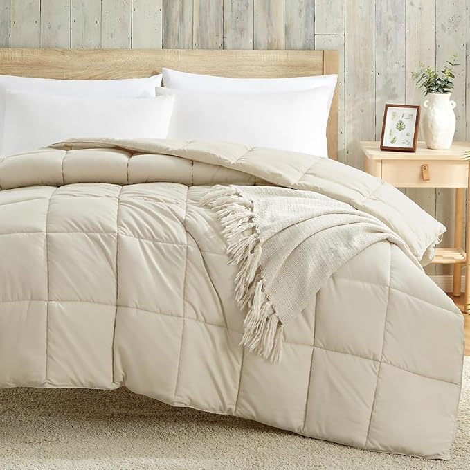 Homelike Moment Oversized King Comforter - Beige Duvet Insert Down Alternative Bed Oversize King Comforter, Lightweight Bedding Comforters Quilted Soft All Season Beige