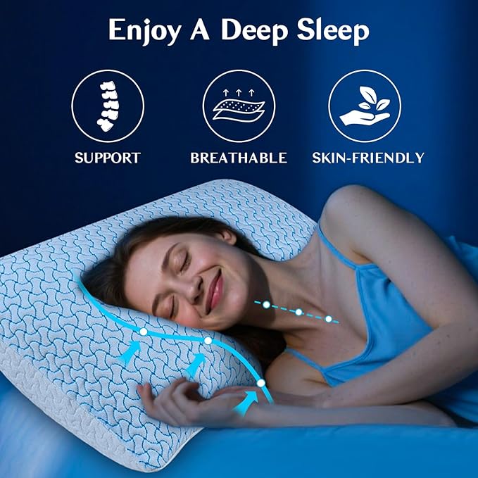 SUPA MODERN Shredded Memory Foam Pillows Queen Size Set of 4, Cooling Bed Pillow for Sleeping for Hot Sleepers, Adjustable Pilllows for Side Back and Stomach Sleepers, Neck & Shoulder Comfort Support