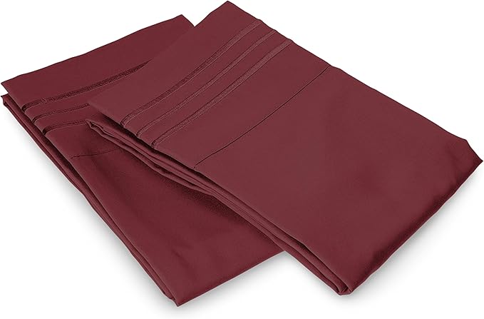 Elegant Comfort Luxury Ultra-Soft 2-Piece Pillowcase Set - 1500 Premium Hotel Quality Microfiber Double Brushed - Wrinkle Resistant, Standard/Queen, Burgundy