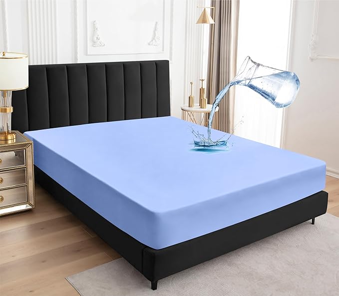Sufdari Waterproof Mattress Protector, Mattress Cover Twin Size for Bed,18" Deep Pocket Fitted Sheet Style Mattress Protector with Elastic Rubber Blue,Twin