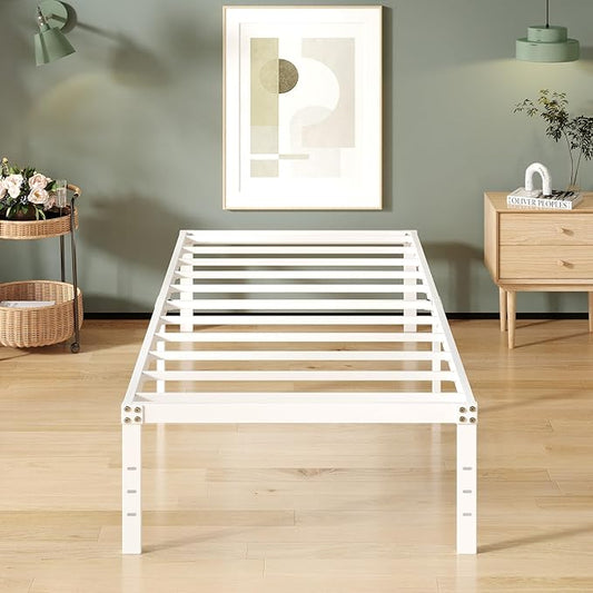 Upcanso 16 Inch White Twin XL Bed Frames, Metal Platform Twin XL Bed Frame with High Storage, Eassy Assembly 2,500 lbs Heavy Duty Bedframes