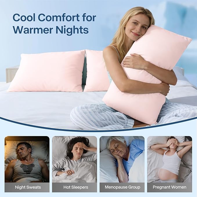 Premium Cooling Pillowcases Queen Size Set of 2 for Hot Sleeper & Night Sweats Beauty Sleep Reduces Wrinkles & Frizz Softer Than Silk Pillow Cover Oeko-TEX Certified Pink Breathable