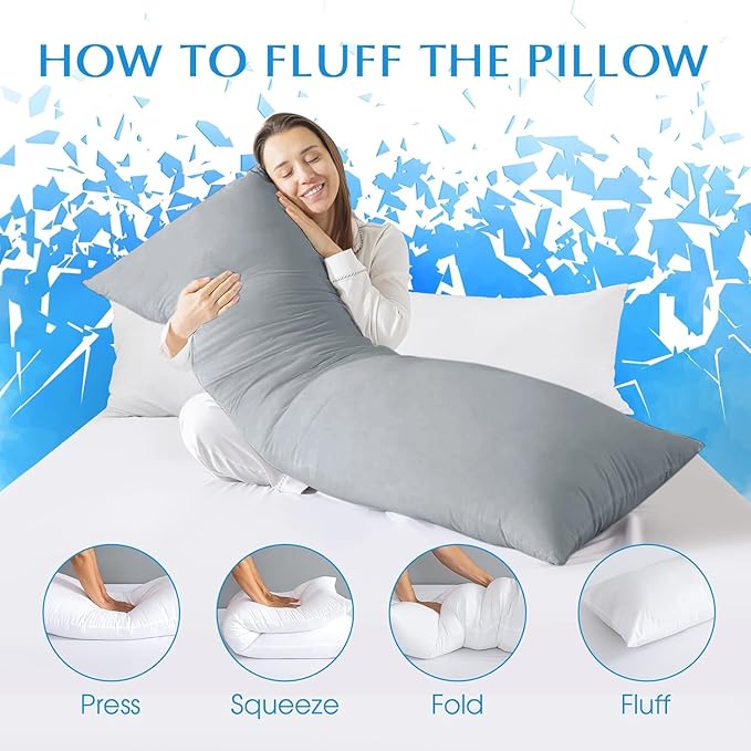 SHOUREN Cotton Memory Foam Body Pillow Insert (2 Pack)- Cooling Breathable Full Body Pillow for Side Sleeper - Soft Long Bed Pillow for Adults - 20 x 54 inch-Gray