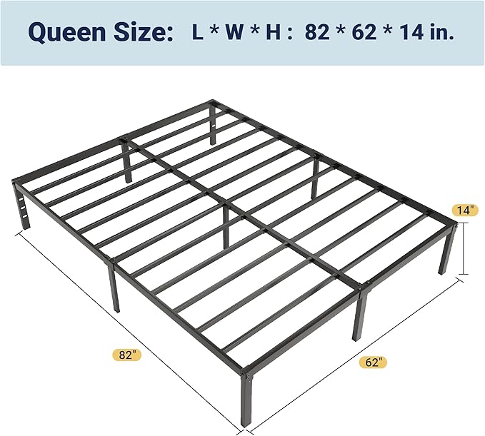 Allewie Queen Bed Frame, 14 inch Metal Platform Beds with Storage Space, No Box Spring Needed and Easy Assembly, Black