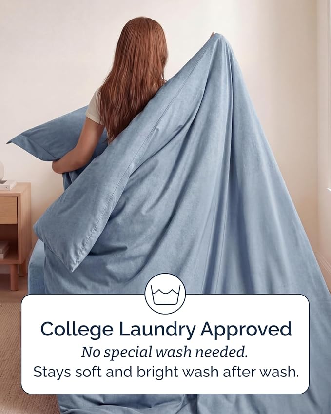 Duvet Cover Twin/Twin XL Size Set - Extra Soft Twin/Twin XL Duvet Cover 68" x 90" with 1 Pillow Sham - Hotel Luxury, Easy Care, Fade Free w/ Zipper Closures & Ties - Cozy & Breathable (Heathered Blue)