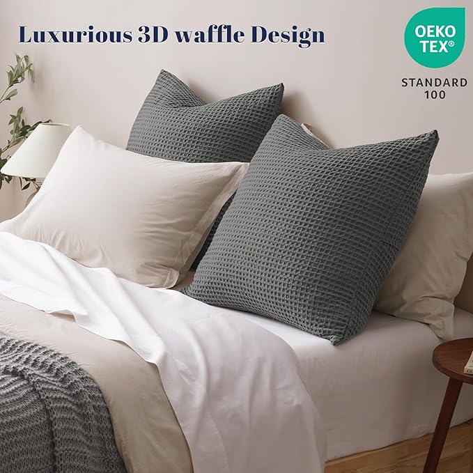 PHF Ultra Soft Waffle Weave Euro Shams Pillow Covers, No Filling, 2 Pack 26" x 26" Bed Cushion Covers, Breathable & Skin-Friendly Bed Pillow Shams for Stylish Home Decor, Grey