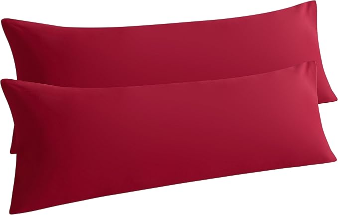 NTBAY Body Pillow Cases Set, 2 Pack Brushed Microfiber 20x54 Inches, Soft, Wrinkle, Fade, Stain Resistant Wine Red Pillow Cases with Envelope Closure
