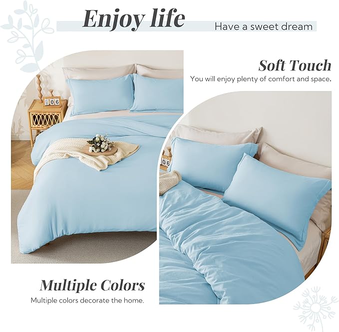 MILDLY Super Soft Duvet Cover 2pcs - 100% Washed Microfiber Cool Blue Twin/Twin XL Comforter Cover Set with Zipper Closure & Corner Ties (No Comforter)