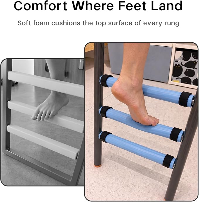 Bunk Bed Ladder Pads 6.5 Ft with 10 Adjustable Straps, Soft Foam Ladder Cover for Loft Bed, Cushioned Step Pads for Comfortable Climbing, Secure Fit, Blue