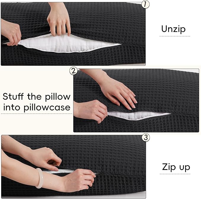 PHF Ultra Soft Waffle Weave Body Pillowcase with Zipper, No Insert, 1Pack 20" x 54" Pillow Sham, Breathable & Skin-Friendly Body Pillow case, Stylish Decorative Bed Pillow Cover, Black