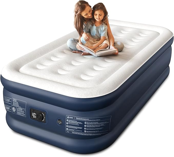 CHERIMOR Twin XL Air Mattress with Built in Pump, 18" Raised Comfort, 21-Coil Honeycomb Support & 550lb Capacity, Reinforced PVC, 2-Min Inflation Inflatable Mattress for Guest Room & Sleepover