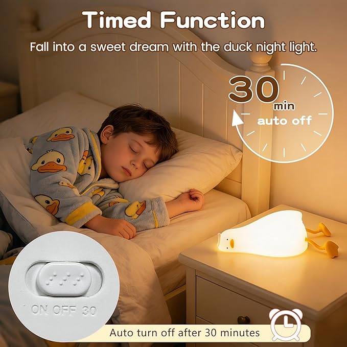 FAMIDUO Lying Flat Duck Night Light, Silicone Dimmable Rechargeable Nursery Night Light, Touch LED Lamp with Rubber Duck Blind Box, BPA-Free Squishy Baby Bedside Light for Breastfeeding,Kids,Toddler