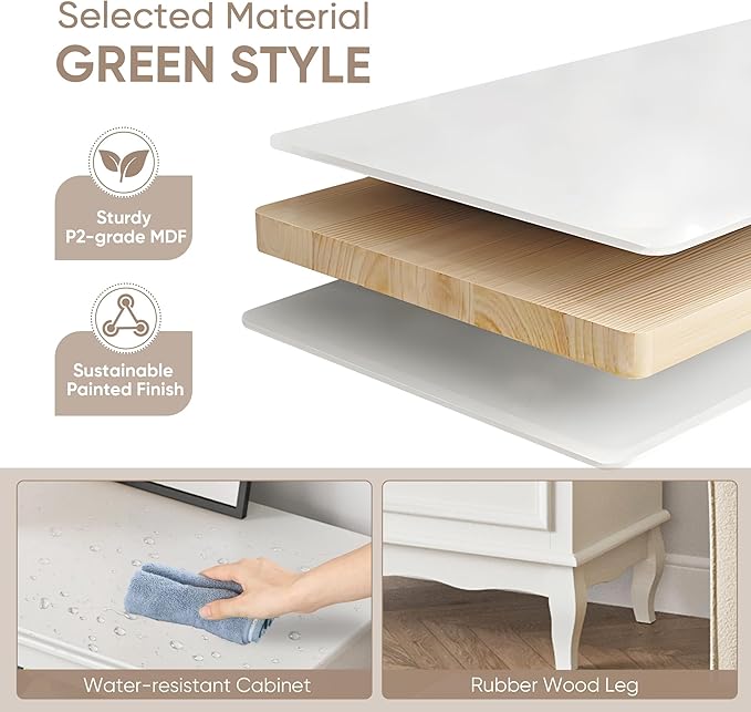 May in Color White 7 Drawer Dresser Set of 2 for Bedroom, Modern Chest of Drawers with Painted Finish, Wooden Storage Closet Cabinet Organizer for Living Room, Nursery, Hallway