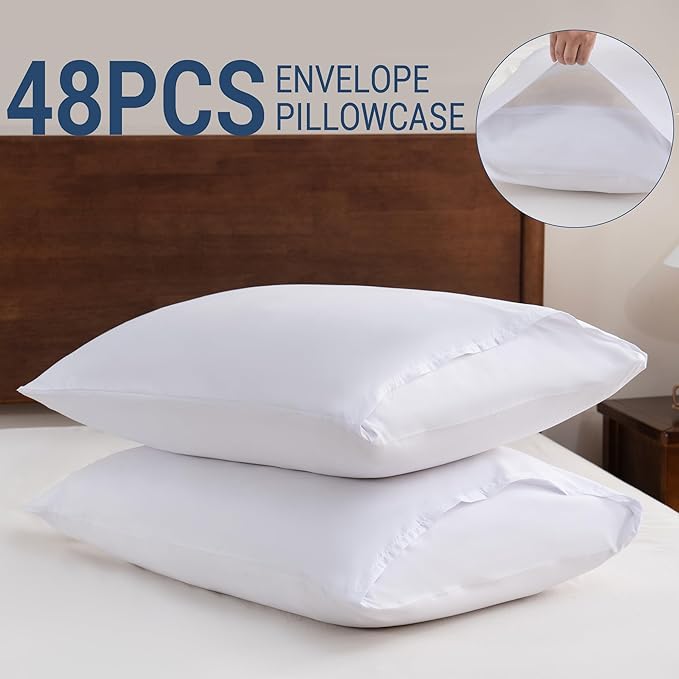 White Pillowcases King Size 48 Pack - Bulk Pillow Cases with Envelope Closure, Soft Brushed Microfiber Pillow Covers Hospital Hotel Airb&bs Essentials for Hosts, 20x36