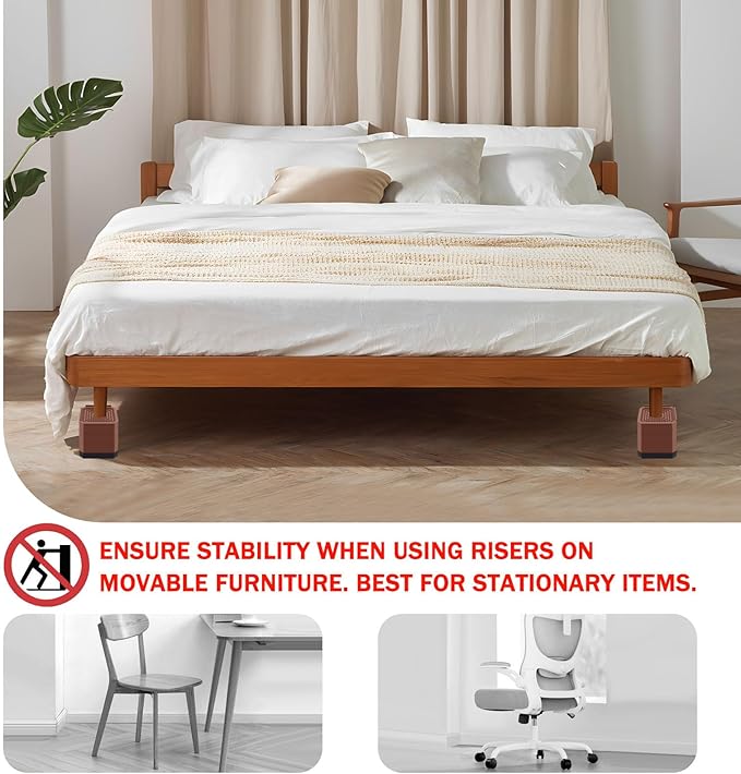 ANNKUT Bed Risers and Furniture Risers, Heavy Duty Adjustable Lifting Blocks for Couches, Desks, and Chairs, Elevates 1.5、3 or 4.3 Inches, Holds up to 4000 lbs (Brown)