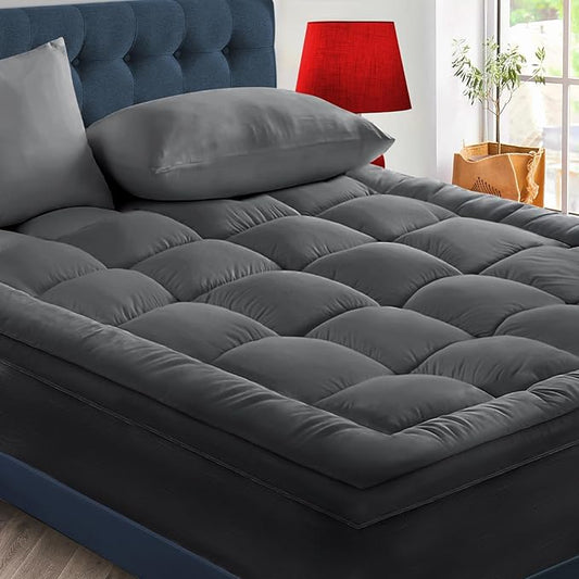 CYMULA California King Mattress Topper, Extra Thick 3D Snow Down Alternative Filling, Breathable Grey Fabric, 8-21 Inches Deep Pocket, Machine Washable