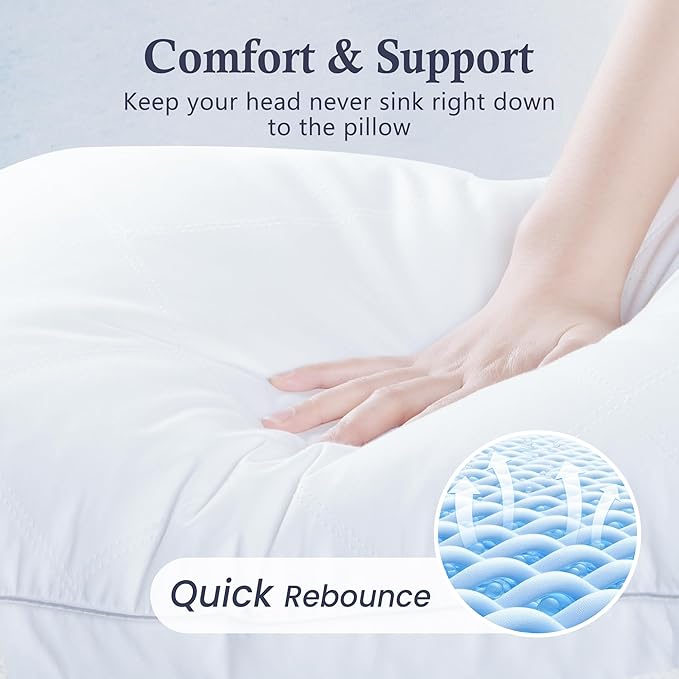 puredown® Made in USA Goose Feathers and Down Gusseted Pillows, 100% Cotton Cover, Pillows King Size Set of 2, Hotel Luxury Gusseted Bed Pillows for Sleeping