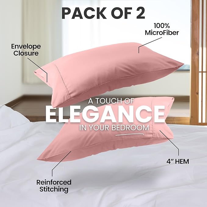 Utopia Bedding Pillow Cases King Size 2-Pack – Soft Brushed Microfiber – Envelope Closure – Perfect for Hospitals, Hotels, Guest Rooms – Oeko-TEX Certified, 20x40 Inches (Pink)