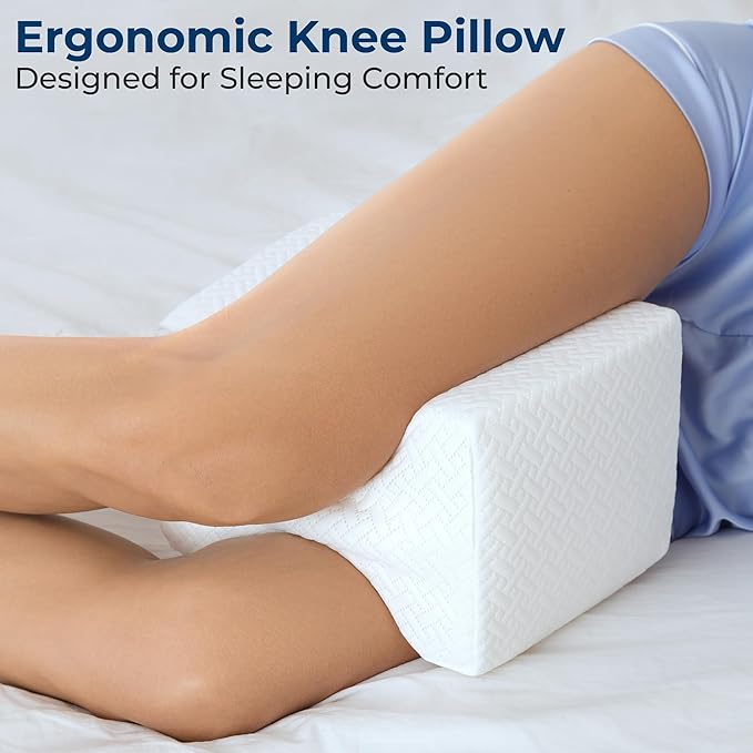 5 STARS UNITED Knee Pillow for Side Sleepers - Hip Pain Relief, Memory Foam Leg Cushion for Side Sleeping - Between Legs Pillow for Sciatica & Lower Back Pain, White