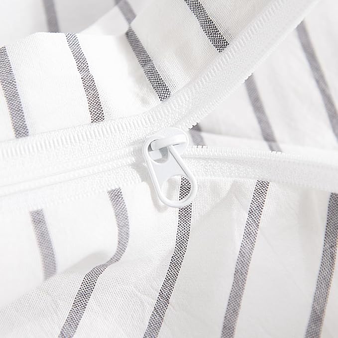 NEXHOME PRO Striped Duvet Cover Twin Size,100% Washed Cotton Bedding Set,Textured Linen Feel,Breathable,Organic,2 Piece(Grey Stripes 68x90)