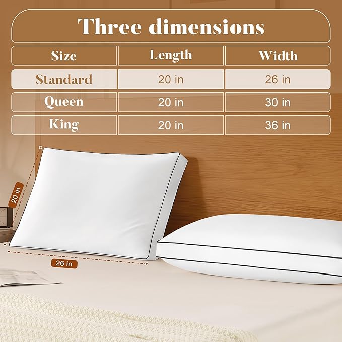 DOWNSTORIA Goose Feather Down Standard Bed Pillows 2 Pack, Luxury Hotel Collection Pillows Set of 2 with Gusset, Down Surrounded Pillow for Side and Back Sleepers, Gusseted Fluffy Pillows 20x26 in.