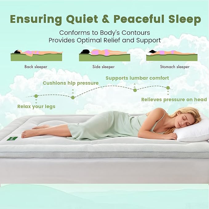 Mattress Topper Queen Size Mattress Pad,Viscose Made from Bamboo Mattress Cover,Pillow Top Mattress Topper for Back Pain Relief,Waterproof,Soft Mattress Pad(60x80 inch, White)