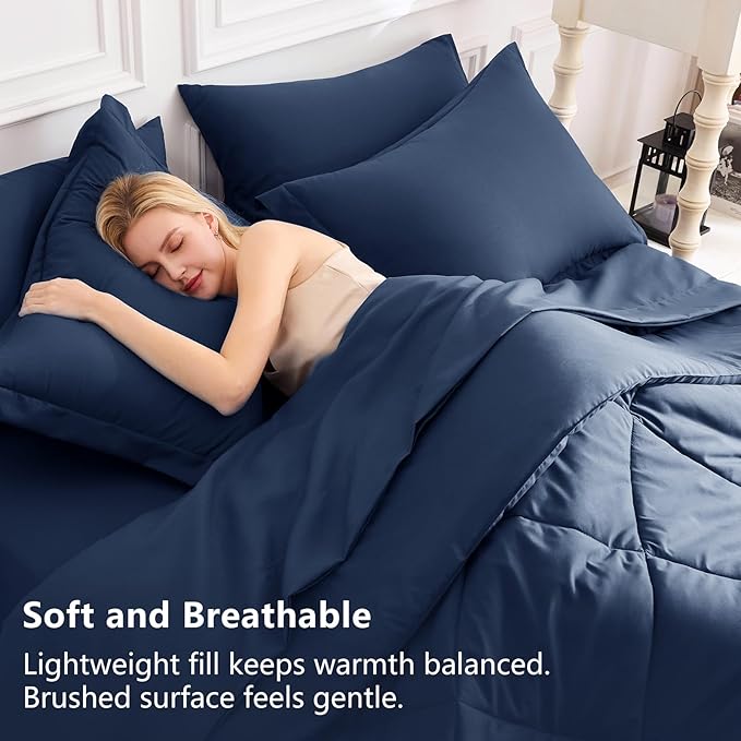 CozyLux Twin XL Comforter Set Navy Blue - 5 Pieces Twin Extra Long Bed in a Bag for College Dorm, All Season Bedding Set for Girls and Boys, Soft Bed Set with Comforter, Sheets, Pillowcase & Sham
