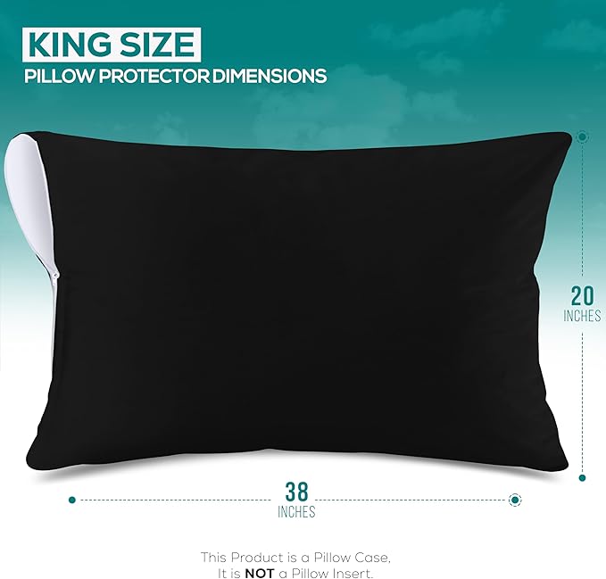 Utopia Bedding Premium 100% Waterproof Pillow Protectors with Zipper King Size (Set of 2), Bed Bug and Dust Mite Proof Zippered Pillow Covers, Pillow Encasement Cases, Black