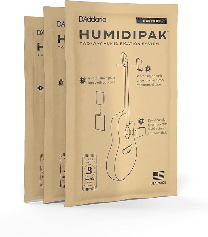 D'Addario Guitar Humidifier Packs - Two-Way Humidification System Conditioning Packets - For Restoring to Proper Guitar Humidification Level - 3 Restore Conditioning Packets