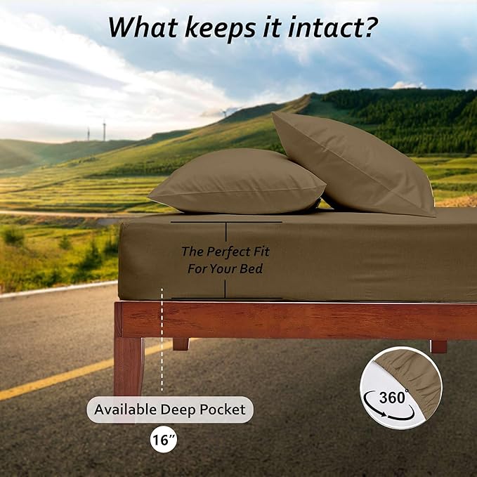 Short Queen RV Camper Sheet Set (60x75) – 100% Egyptian Cotton, Soft & Cooling, 16” Deep Pocket Fitted Sheet, Luxury Hotel Quality Bedding for RVs, Campers & Motorhomes (Taupe Solid)