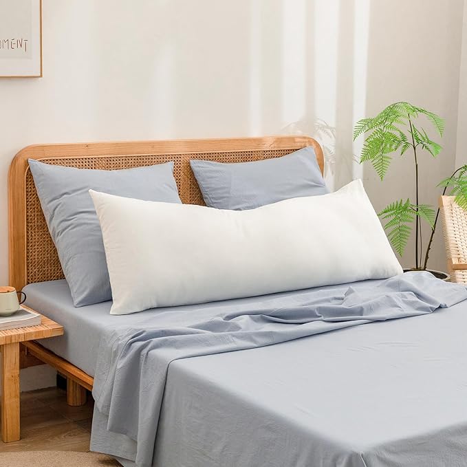 BESTOUCH 100% Washed Cotton Pillowcase for Hair and Skin Linen Feel Soft Comfortable Breathable 2 Set Pillow Case with Envelope Closure Solid Cornflower Blue Euro 26x26 Inches