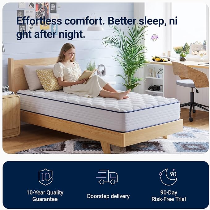 Avenco 8 Inch Twin XL Mattress, Twin Bed Mattresses in a Box, Medium Soft, Breathable Fabric Cover & Adaptive Support, CertiPUR-US Certified, Twin XL Size Mattress in Guest and Kids Bedroom