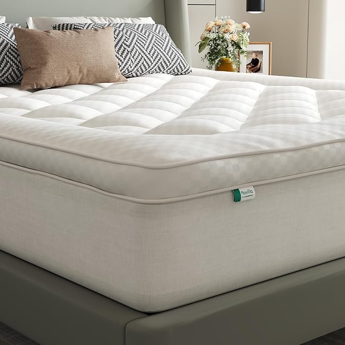 Novilla King Mattress Topper, Extra Thick Pillow Top - Overfilled Hotel Luxury Mattress Pad Cover for Back Pain Relief, Breathable Fluffy Down Alternative Fill, 8-21” Deep Pocket, Oatmeal