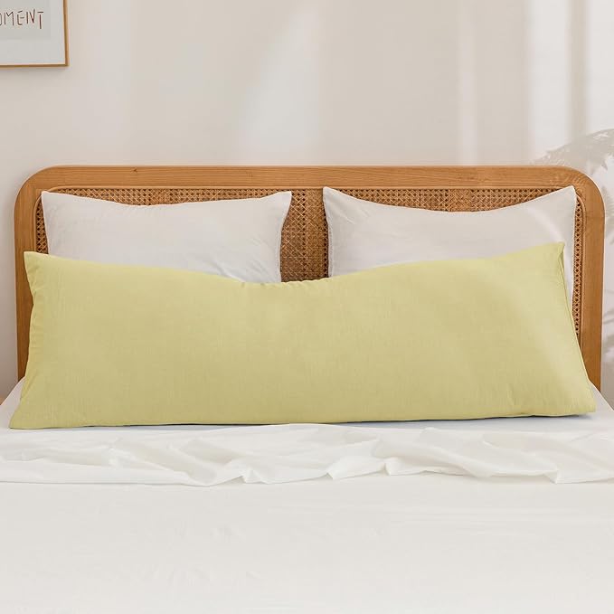 BESTOUCH 100% Washed Cotton Pillowcase for Hair and Skin Linen Feel Soft Comfortable Breathable 1 Pcs Pillow Case with Envelope Closure Solid Light Yellow Body 20x54 Inches