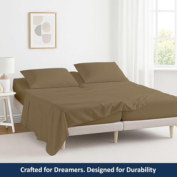 5 Piece Split Cal King Sheet Set, 100% Egyptian Cotton, 16 Inch Deep Pockets, Taupe Solid, Soft Cooling Sheets for Adjustable Beds, Sleep Number Beds, Split Cal King Mattress Sheet Set