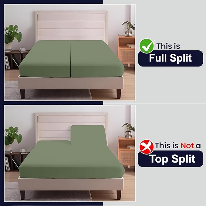 SGI Split King Sheet Set for Adjustable Bed Egyptian Premium Cotton 600 Thread Count Sheets for Sleep Number Bed 15" Deep Pocket 5 Pc Set with 2 Twin XL Fitted Sheets Soft Breathable -Moss