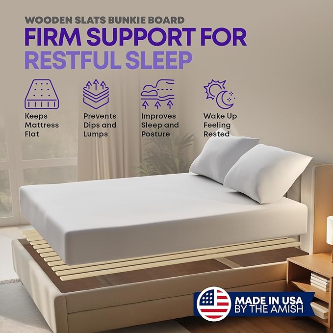 Greaton, Wooden Queen Bed Slats for Support Under Mattress – Replacement Wood Slats for Queen Size Bed Frame – Under Mattress Support Without Extra Height – 2.38-Inch Standard Width