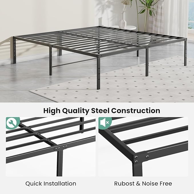 OLIXIS King Bed Frame, Heavy Duty Sturdy 16 Inch Metal Platform Bed Frames, Enhanced Stability & Noise-Free, Under-Bed Storage, No Box Spring Needed, Easy Assembly