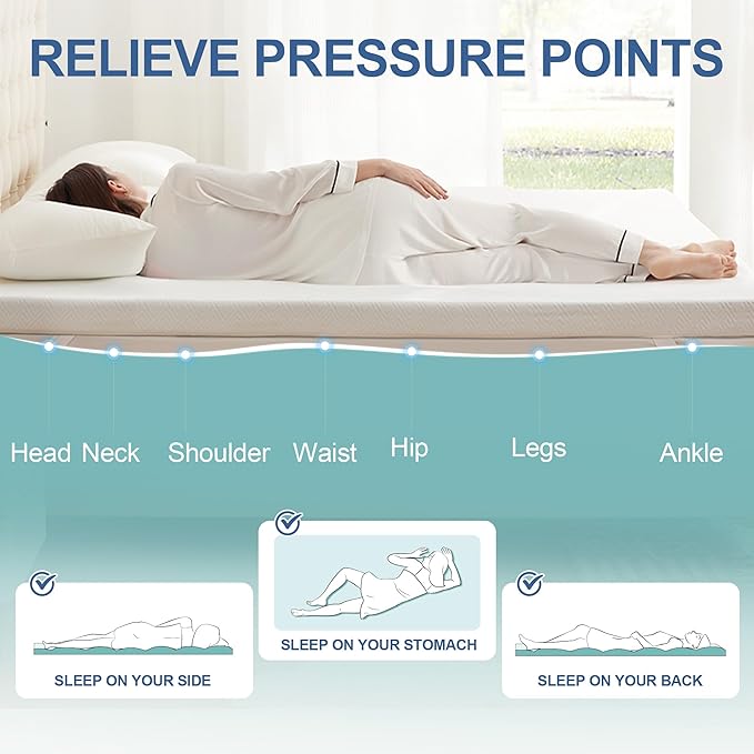 Eiayeebil 3 Inch Memory Foam Mattress Topper Twin XL, Memory Foam Pad with Removable & Washable Cover, Bed Topper for Back Pain, Non-Slip Ventilated Design, Twin XL Size