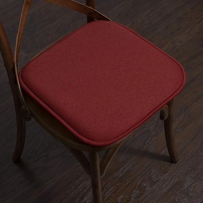 Sweet Home Collection Chair Cushion Memory Foam Pads Honeycomb Pattern Slip Non Skid Rubber Back Rounded Square 16" x 16" Seat Cover, 4 Pack, Charlotte Wine