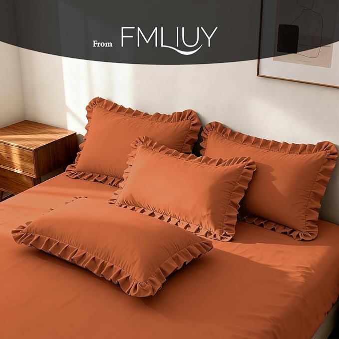 Ruffle Pillow Cases King Size Set of 2 – Soft Wrinkle Resistant Brushed Microfiber Ruffled Pillowcases –Envelope Pillow Shams Cover Festive Gift for Hotels, Guest Rooms 20x36 Inch (Tangerine)