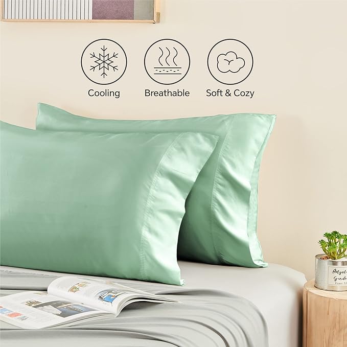 BEDELITE King Size Pillow Cases Set of 2, Rayon Derived from Bamboo, Cooling Pillow Cases for Hot Sleepers & Night Sweats, Breathable and Silky Soft Envelope Pillowcases(Mint Green, 20"x36")