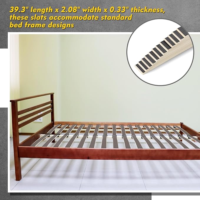 Threehoney 12 Pack Wooden Bed Slats Replacement 39.3" L x 2.08" W x 0.33" H Arc Solid Wood Mattress Support for Bed Frame Sofa Foundation Platform Repair, Easy Assembly No Tool Required (Waterproof)
