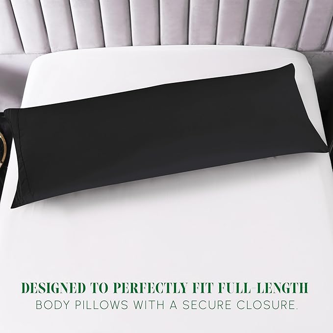 Elegant Comfort Luxury Ultra-Soft 1-Piece Body Pillowcase - 1500 Premium Hotel Quality Microfiber Double Brushed - Wrinkle Resistant, Body Pillowcase Size, Black