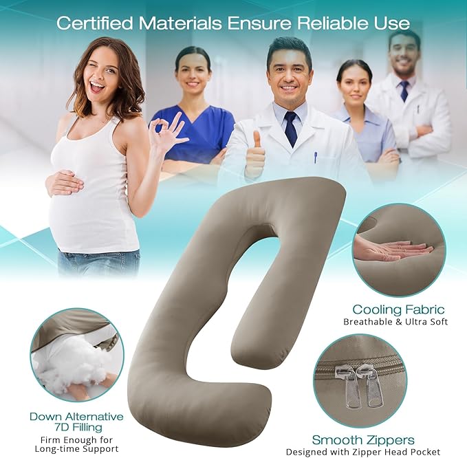 Sasttie Pregnancy Pillows for Sleeping, Jumbo U Shaped Cooling Full Body Pillow with Removable Cover, Pregnant Women Must Haves, Maternity Essential, Linen